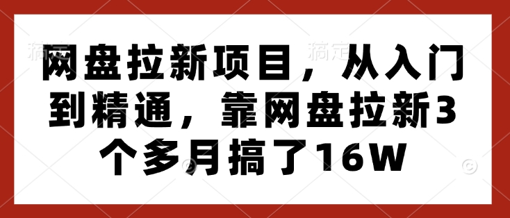 网盘拉新项目，从入门到精通，靠网盘拉新3个多月搞了16W-学习资源社