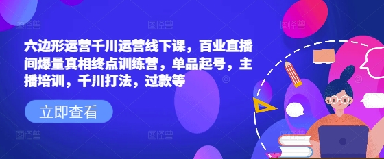 六边形运营千川运营线下课，百业直播间爆量真相终点训练营，单品起号，主播培训，千川打法，过款等-学习资源社