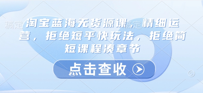 淘宝蓝海无货源课，精细运营，拒绝短平快玩法，拒绝简短课程凑章节-学习资源社